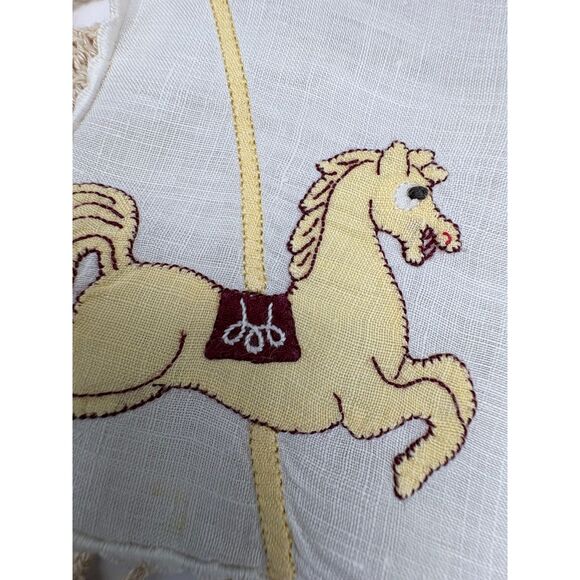 MCM 2 Madeira Linen Cocktail Napkins Carousel Horses Appliqued Circus - Picture 3 of 8